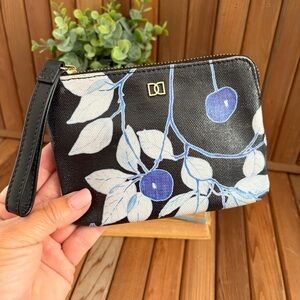 Dena Blue Cherry Print Wristlet Zippered Pouch, EUC